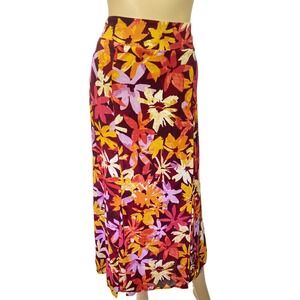Sigrid Olsen Sport Midi Skirt Size 6 Floral Purple/Brown/Red/Gold Rayon